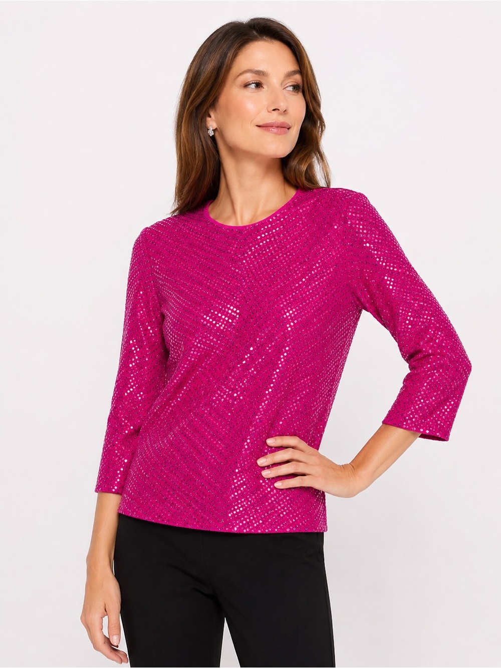 St. John Evening by Marie Gray Pink Sequin Knit Top